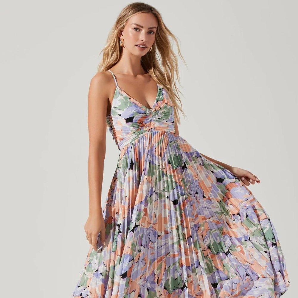 ASTR Floral Plisse Midi Dress Blythe